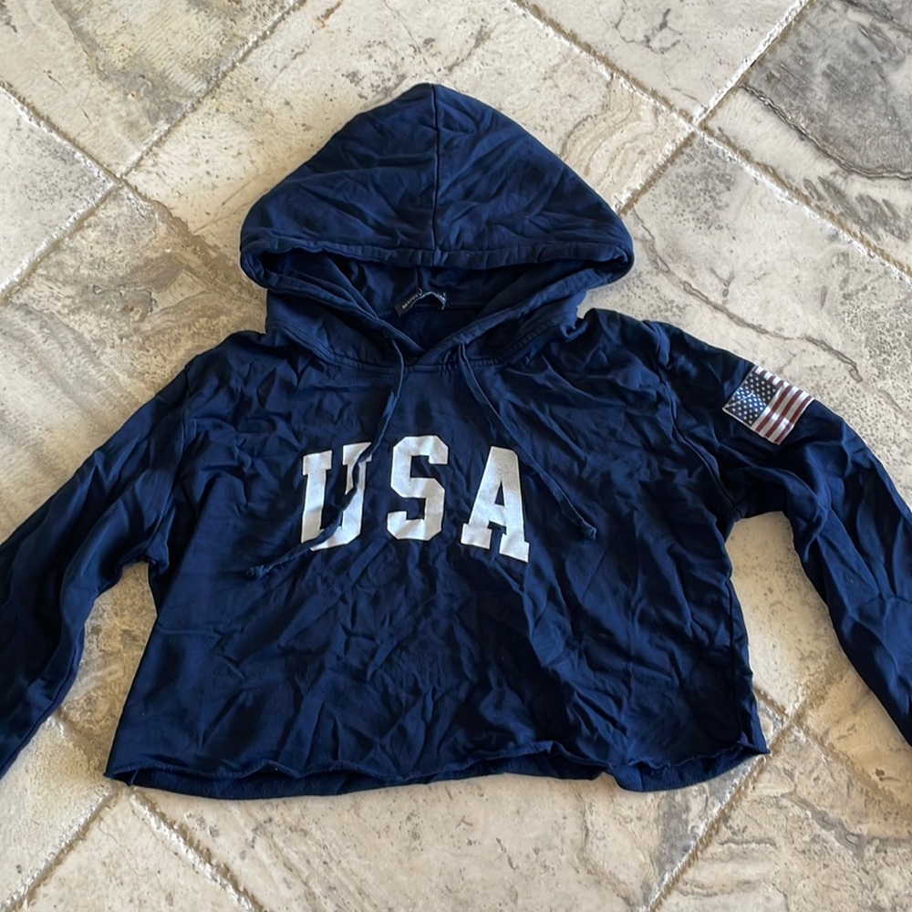 brandy melville navy cropped usa sweatshirt